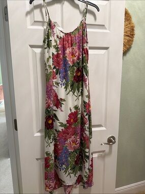 Show Me Your MuMu White Floral Maxi Slip Dress with Pink & Green Bouquet